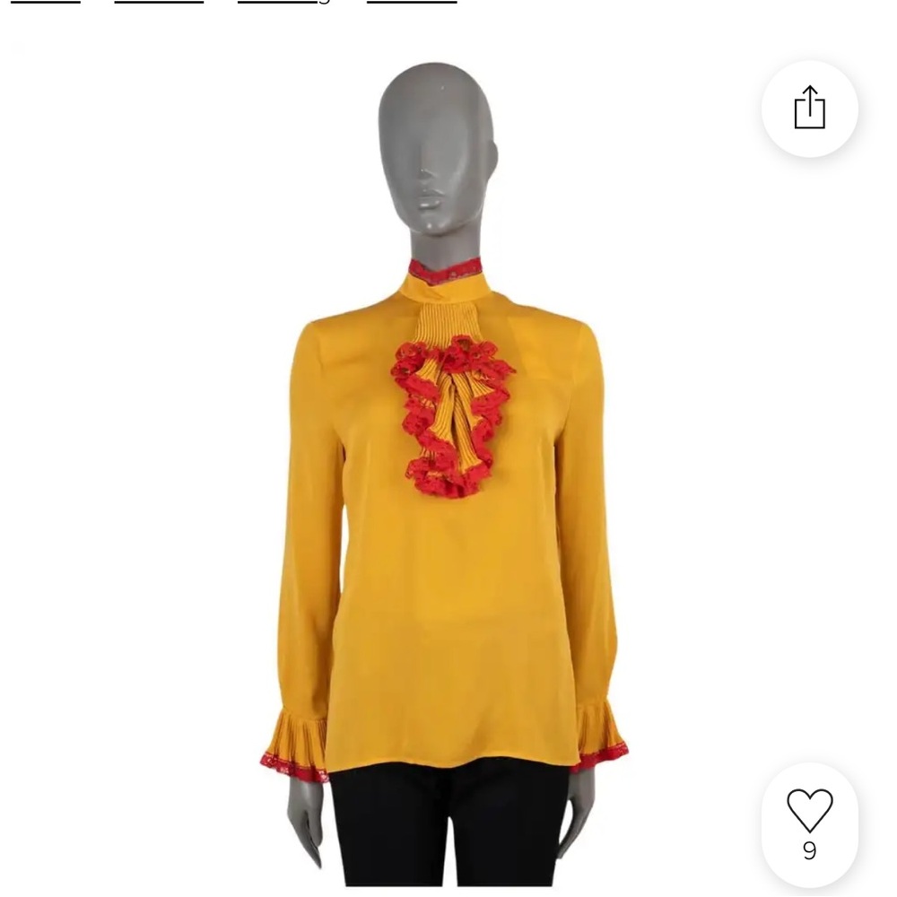 GUCCI Yellow and Red silk 2017 Lace Trim Ruffled Georgette Blouse Shirt
